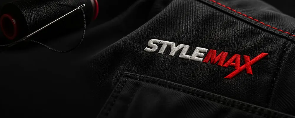 Detail výšivky na reklamním textilu
